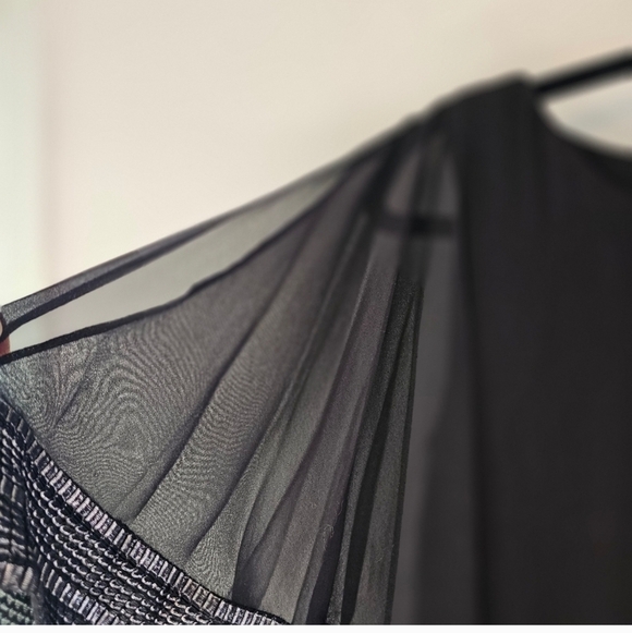 NWT SLNY Foil Trim Assymetrical Chiffon & Jersey Popover Cape Midi Dress Size 6 - Picture 4 of 8